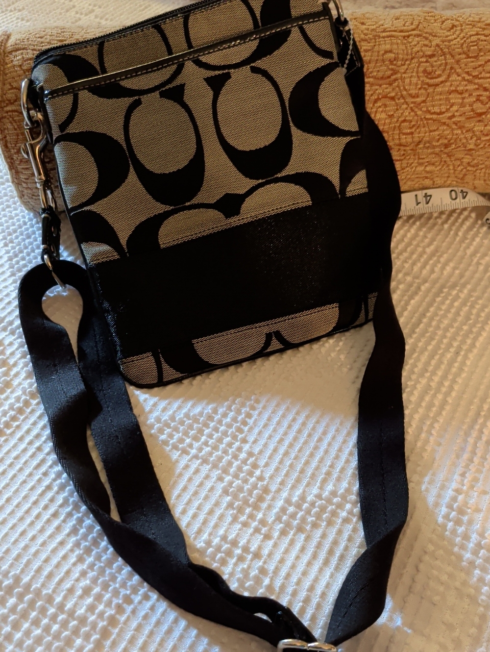 Coach Black and Tan Signature Crossbody Pouch